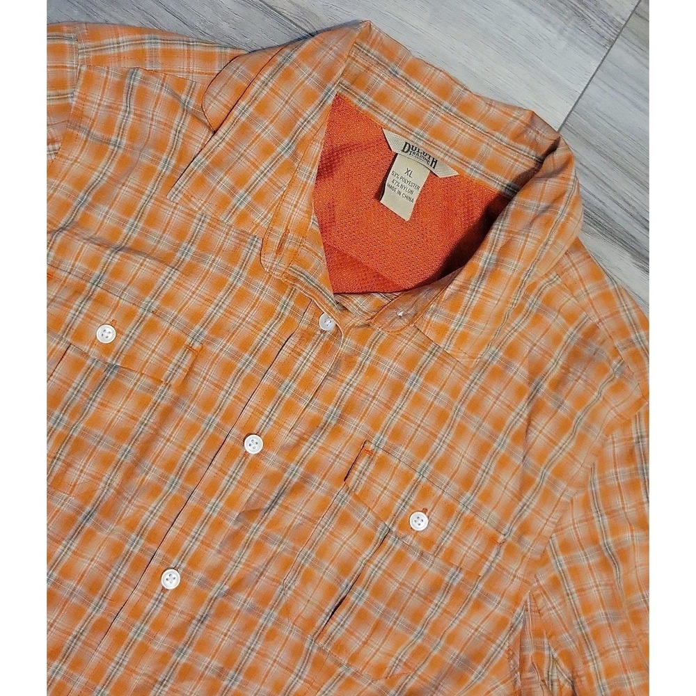 Duluth Trading Shirt Womens XL Plaid Button Up Lightweight Orange Brown
